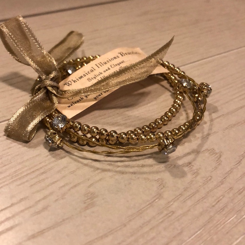 Gold Rhinestone Beaded Stackable Bracelet Set
